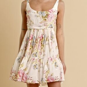 NWT byTiMo Antique Cream Pink Floral Sleeveless Satin Mini Dress XS
